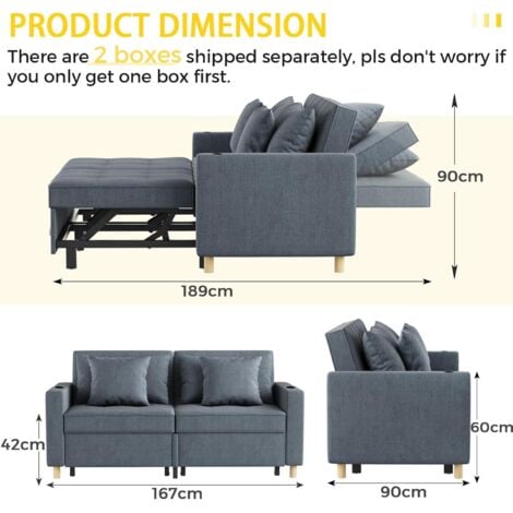 YODOLLA 3-in-1 Schlafsessel, Doppelbett mit Verstellbarer Rückenlehne zu einem Schlafsofa, Schlafsessel mit Bettfunktion, Ausziehbar Schlafsofa für Erwachsene, Dunkelgrau