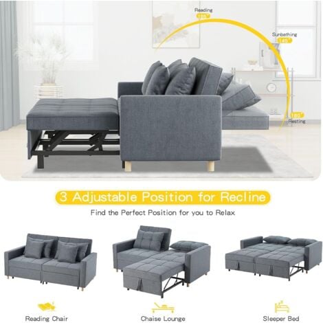 YODOLLA 3-in-1 Schlafsessel, Doppelbett mit Verstellbarer Rückenlehne zu einem Schlafsofa, Schlafsessel mit Bettfunktion, Ausziehbar Schlafsofa für Erwachsene, Dunkelgrau
