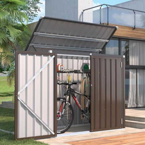 YODOLLA Outdoor Mülltonnenbox mit Gasdruckfeder, Wetterfest Gerätehaus Abschließbar Gartenschuppen für den Außenbereich, 150,6 x 80 x 117,6cm, 1300L (Braun)