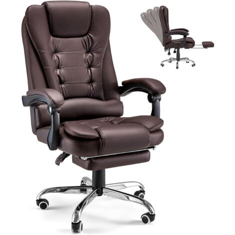 YODOLLA Bürostuhl 200kg Belastbarkeit, Ergonomischer Chefsessel Schreibtischstuhl mit Liegefunktion, Höhenverstellbar Office Chair mit Fußstütze aus Leder, Braun