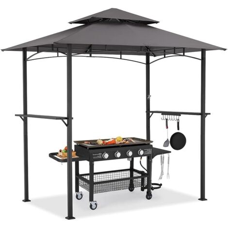YODOLLA Grillpavillon 2,4m×1,5m, Grillüberdachung für Außengrill, 2-stufige BBQ-Gazebo-Überdachung (Grau) (1/5)