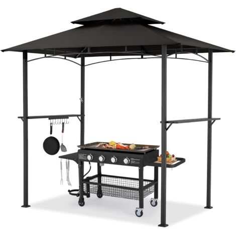 YODOLLA Grillpavillon 2,4m×1,5m, Grillüberdachung für Außengrill, 2-stufige BBQ-Gazebo-Überdachung (Schwarz)