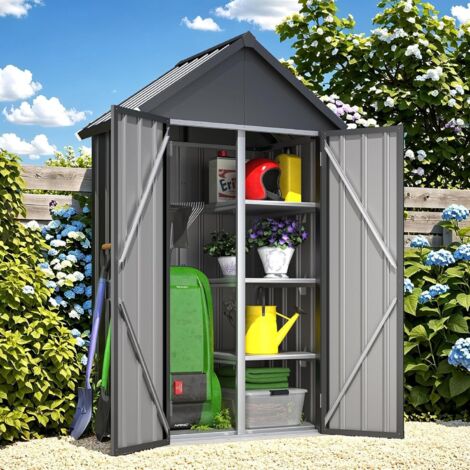 YODOLLA Gartenschrank Gartenhaus Geräteschuppen mit Sockel und abschließbarem Schloss, 53 x 96 x 178 cm, Dunkelgrau