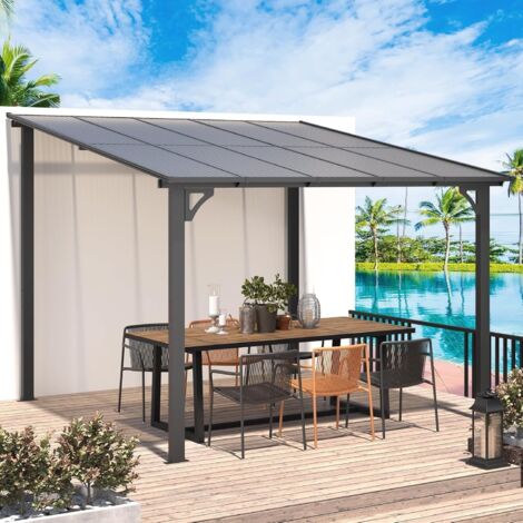 YODOLLA Aluminium-Pavillon 2,4 x 2,4 m Wandmontage, Robuste Metall-Pergola Für Den Garten, Schwarz
