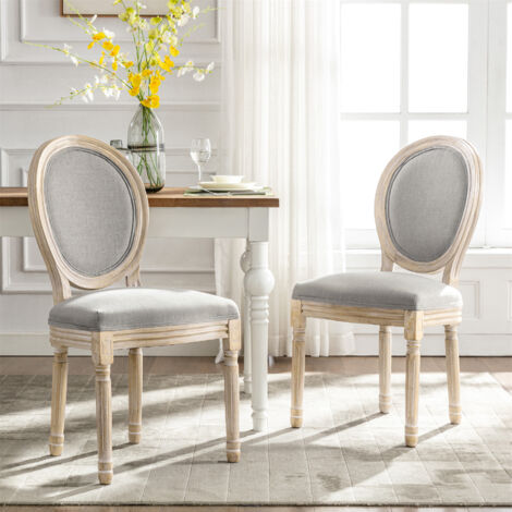 Barock Esszimmer Stuhl Französische Landhaus-Esszimmerstühle Barockstuhl Louis Barock Design gepolsterter Stuhl mit runder Rückenlehne Holz, Vintage Küchenstuhl für Küche Esszimmer 2er-Set(Grau)