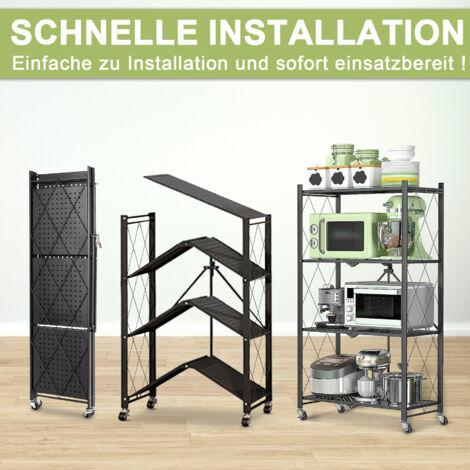 HomeMiYN Klappbares Regal mit Rollen 4 Etagen 5 Etagen Schwerlastregal Standregal Klappbares Küchenregal 71x34x121/159cm Metallregal Schwarz Lagerregal Regal für die Küche Wohnzimmer Büro (5 Etagen) (1/5)