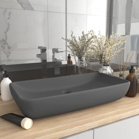 ELLAI Keramik Waschbecken Aufsatz, Rechteckig Hellgrau 50x38.6x13.7 Cm – Für Bad & Gäste-WC