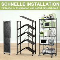 HomeMiYN Klappbares Regal mit Rollen 4 Etagen 5 Etagen Schwerlastregal Standregal Klappbares Küchenregal 71x34x121/159cm Metallregal Schwarz Lagerregal Regal für die Küche Wohnzimmer Büro (5 Etagen)