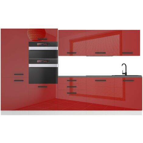 Belini Cuisine Equipee Complete Grace Muebles de Cuisine Complets - 300 cm. Cuisine Complete sans Plan de Travail, Rouge très Brillant (1/4)