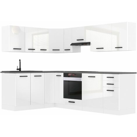 Belini – Cuisine complète L-forme 60x360x204 cm – Blanc brillant – Panneaux de particules 16 mm – Installation rapide avec pieds réglables (1/4)