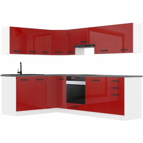 Belini Cuisine Equipee Complete Janet Muebles de Cuisine Complets. L-Forme Cuisine. Cuisine Complete avec Plan de Travail, Rouge très Brillant (1/4)