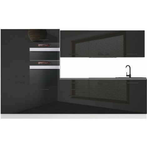 Belini Cuisine Equipee Complete Grace Muebles de Cuisine Complets - 300 cm. Cuisine Complete sans Plan de Travail, Noir très Brillant (1/4)