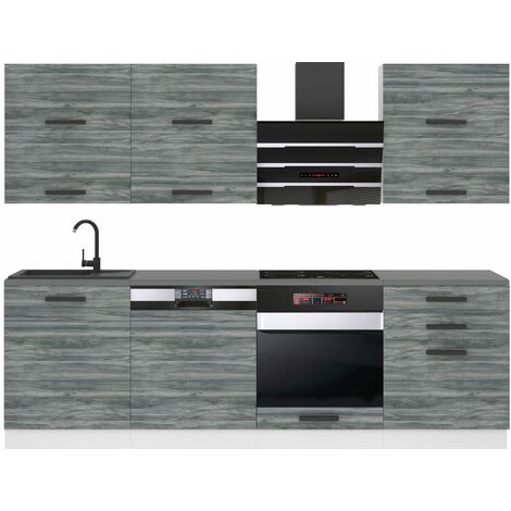 Belini – Cuisine complète 240 cm avec plan de travail en chêne glamour – Système de fixation professionnelle – Tiroirs en métal avec roulement (1/4)