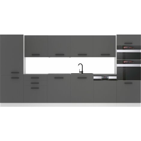 Belini Cuisine Equipee Complete Naomi Muebles de Cuisine Complets - 360 cm. Cuisine Complete sans Plan de Travail, Argent Mat