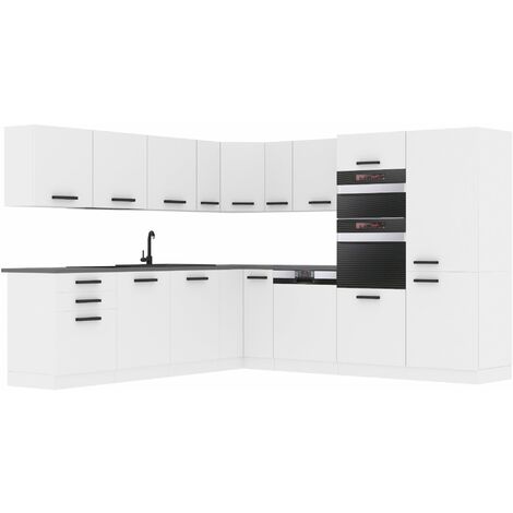 Belini – Cuisine complète L-forme avec plan de travail blanc mat – Dimensions 60x480x204 cm – Matériaux panneaux de particules 16 mm – Système de fermeture douce (1/4)