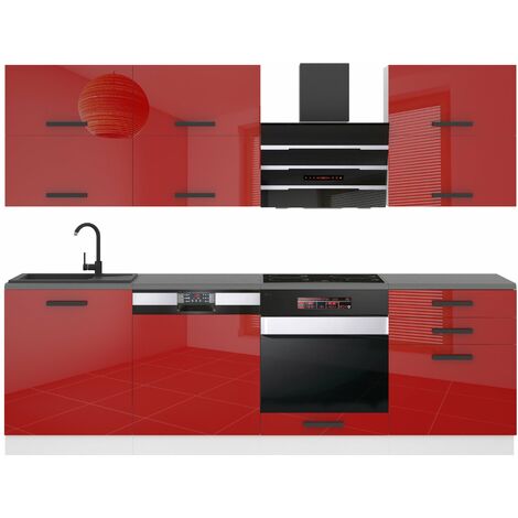 Belini Cuisine Equipee Complete Madison Muebles de Cuisine Complets - 240 cm. Cuisine Complete sans Plan de Travail, Rouge très Brillant (1/4)