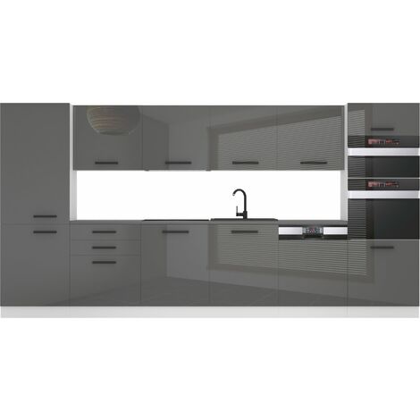 Belini Cuisine Equipee Complete Naomi Muebles de Cuisine Complets - 360 cm. Cuisine Complete sans Plan de Travail, Argent très Brillant