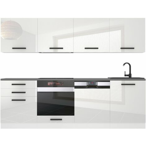 Belini – Cuisine complète 240 cm avec plan de travail blanc brillant – Corps en panneaux de particules – Tiroirs avec fermeture silencieuse – Éclairage tactile (1/4)