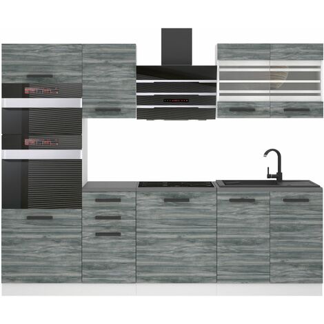 Belini – Cuisine complète 240 cm en chêne Glamour – Meubles sous évier, tiroirs silencieux – Installation murale facile – Éclairage LED tactile (1/4)