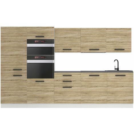 Belini Cuisine Equipee Complete Grace Muebles de Cuisine Complets - 300 cm. Cuisine Complete avec Plan de Travail, chêne Sonoma (1/4)