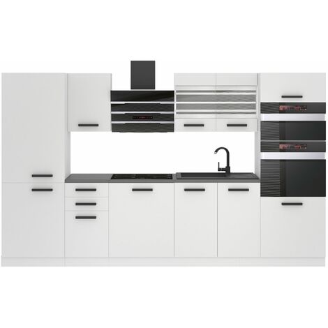 Belini Cuisine Equipee Complete Mila Muebles de Cuisine Complets - 300 cm. Cuisine Complete sans Plan de Travail, Blanc Mat (1/4)