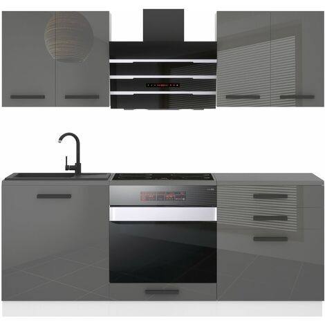 Belini Cuisine Equipee Complete Mary Muebles de Cuisine Complets - 180 cm. Cuisine Complete sans Plan de Travail, Argent très Brillant (1/4)