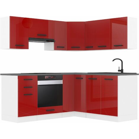Belini Cuisine Equipee Complete Sarah Muebles de Cuisine Complets. L-Forme Cuisine. Cuisine Complete sans Plan de Travail, Rouge très Brillant (1/5)