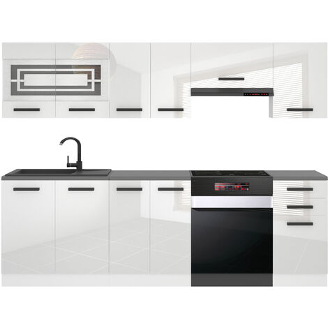 Belini Cuisine Equipee Complete Lily Muebles de Cuisine Complets - 240 cm. Cuisine Complete sans Plan de Travail, Blanc très Brillant (1/4)