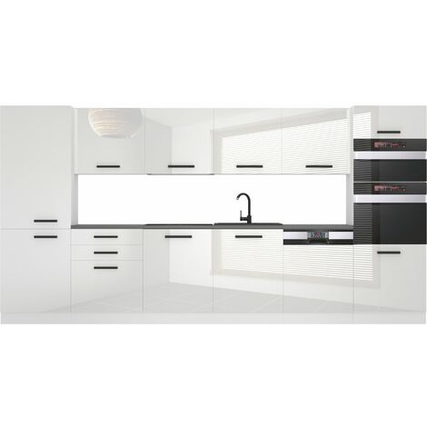 Belini – Cuisine complète 360 cm sans plan de travail – Façades brillantes – Corps en panneaux de particules – Système de fermeture silencieuse