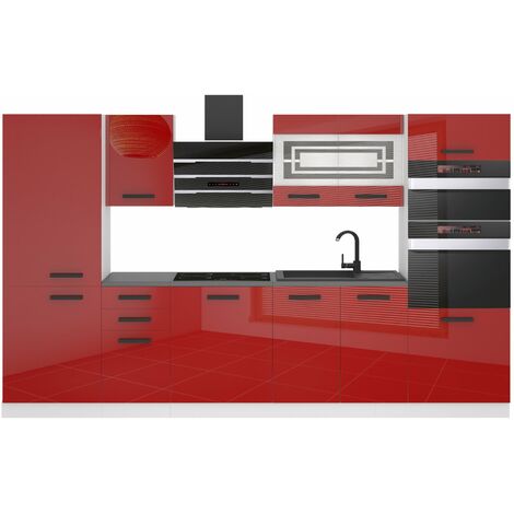 Belini Cuisine Equipee Complete Mila Muebles de Cuisine Complets - 300 cm. Cuisine Complete avec Plan de Travail, Rouge très Brillant (1/4)