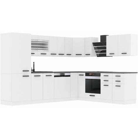 Belini Cuisine Equipee Complete Julie Muebles de Cuisine Complets. L-Forme Cuisine. Cuisine Complete avec Plan de Travail, Blanc Mat (1/4)