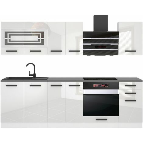 Belini Cuisine Equipee Complete Margaret Muebles de Cuisine Complets - 240 cm. Cuisine Complete sans Plan de Travail, Blanc très Brillant (1/4)
