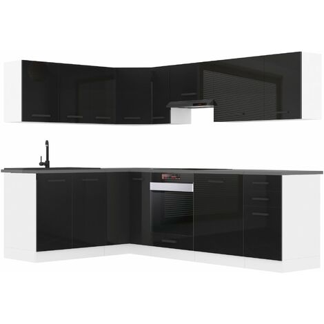 Belini Cuisine Equipee Complete Janet Muebles de Cuisine Complets. L-Forme Cuisine. Cuisine Complete sans Plan de Travail, Noir très Brillant (1/4)