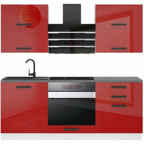 Belini Cuisine Equipee Complete Emily Muebles de Cuisine Complets - 180 cm. Cuisine Complete avec Plan de Travail, Rouge très Brillant (1/4)