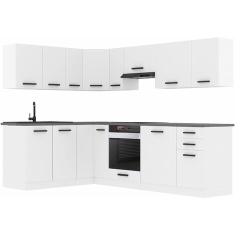 Belini Cuisine Equipee Complete Janet Muebles de Cuisine Complets. L-Forme Cuisine. Cuisine Complete sans Plan de Travail, Blanc Mat (1/4)