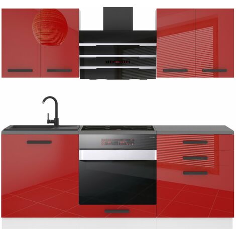 Belini Cuisine Equipee Complete Mary Muebles de Cuisine Complets - 180 cm. Cuisine Complete sans Plan de Travail, Rouge très Brillant (1/4)