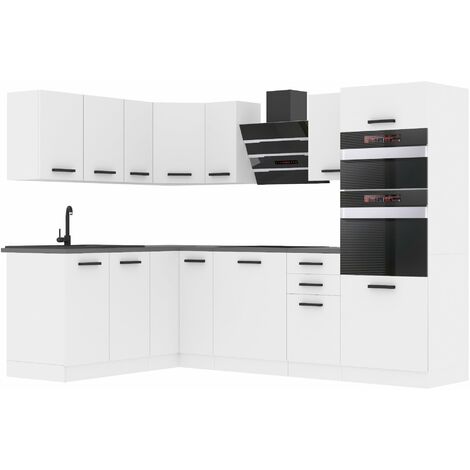 Belini Cuisine Equipee Complete Melanie Muebles de Cuisine Complets. L-Forme Cuisine. Cuisine Complete sans Plan de Travail, Blanc Mat (1/4)