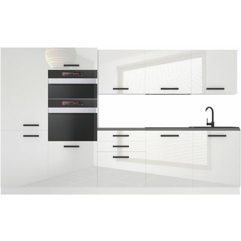 Belini – Cuisine complète 300 cm – Façades brillantes – Corps en panneaux de particules – Installation murale facile – Système de fermeture silencieuse (1/4)