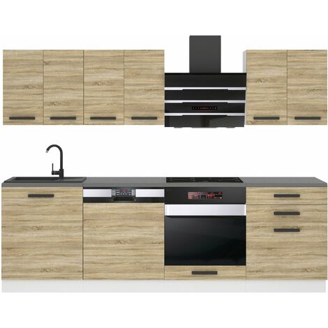Belini Cuisine Equipee Complete Susan Muebles de Cuisine Complets - 240 cm. Cuisine Complete avec Plan de Travail, chêne Sonoma (1/4)
