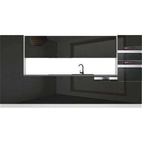 Belini – Cuisine complète 360 cm sans plan de travail – Finition noir brillant – Panneaux de particules 16 mm – Éclairage LED intégré – Installation facile