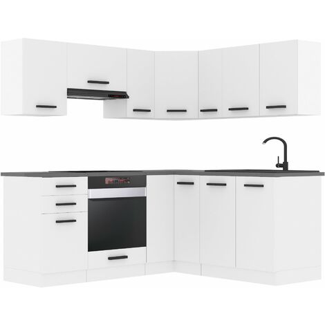 Belini Cuisine Equipee Complete Sarah Muebles de Cuisine Complets. L-Forme Cuisine. Cuisine Complete sans Plan de Travail, Blanc Mat (1/5)