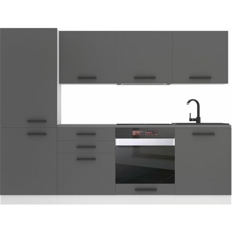 Belini – Cuisine complète 240 cm – Façades en noir brillant et blanc mat – Corps en panneaux de particules – Système de fermeture silencieuse (1/4)
