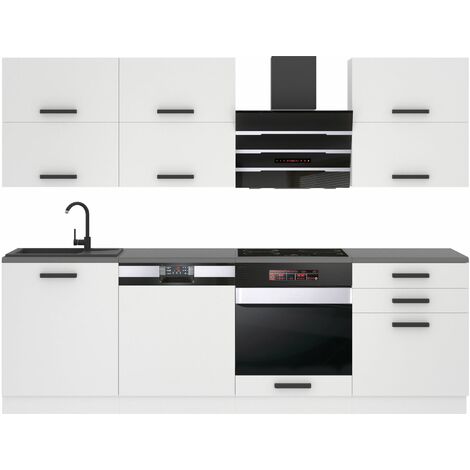 Belini Cuisine Equipee Complete Madison Muebles de Cuisine Complets - 240 cm. Cuisine Complete avec Plan de Travail, Blanc Mat (1/4)