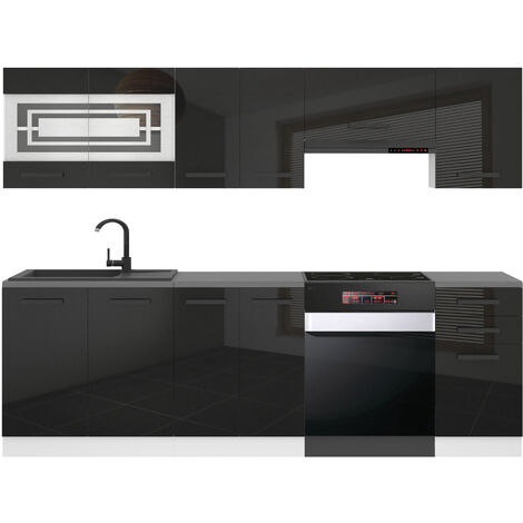 Belini Cuisine Equipee Complete Lily Muebles de Cuisine Complets - 240 cm. Cuisine Complete sans Plan de Travail, Noir très Brillant (1/4)