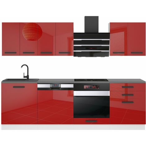 Belini Cuisine Equipee Complete Susan Muebles de Cuisine Complets - 240 cm. Cuisine Complete avec Plan de Travail, Rouge très Brillant (1/4)