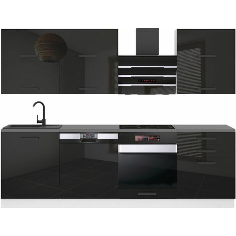 Belini Cuisine Equipee Complete Madison Muebles de Cuisine Complets - 240 cm. Cuisine Complete sans Plan de Travail, Noir très Brillant (1/4)