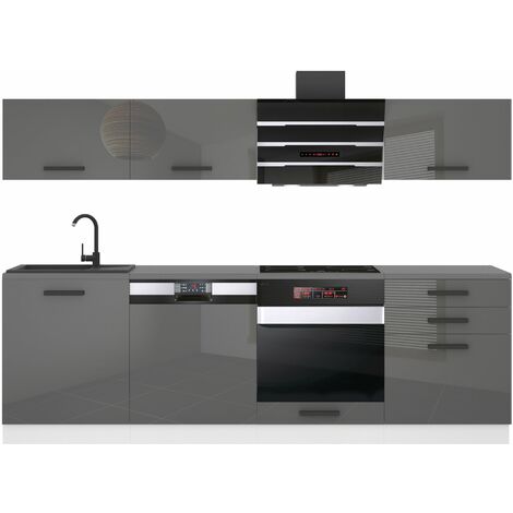 Belini Cuisine Equipee Complete Linda Muebles de Cuisine Complets - 240 cm. Cuisine Complete sans Plan de Travail, Argent très Brillant (1/4)