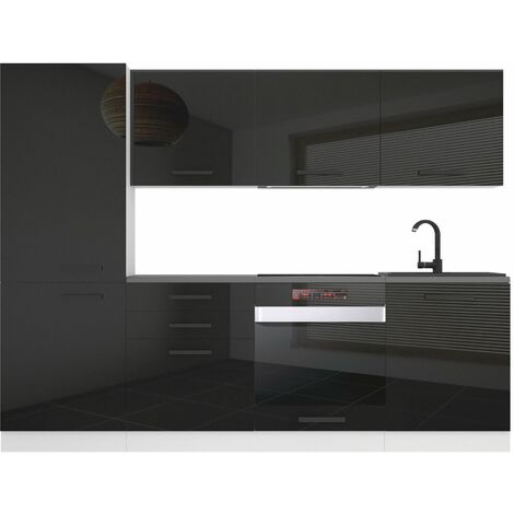 Belini Cuisine Equipee Complete Sandy Muebles de Cuisine Complets - 240 cm. Cuisine Complete avec Plan de Travail, Noir très Brillant (1/4)