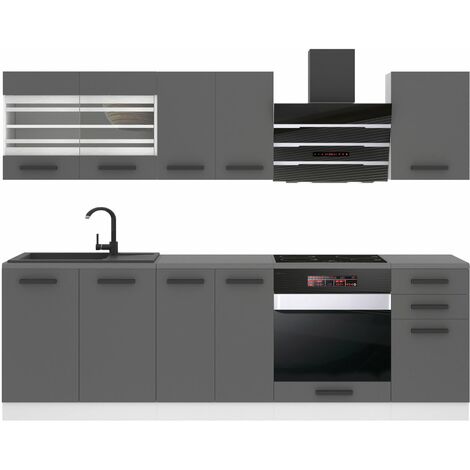 Belini Cuisine Equipee Complete Margaret Muebles de Cuisine Complets - 240 cm. Cuisine Complete avec Plan de Travail, Argent Mat (1/4)