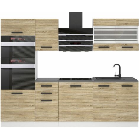 Belini – Cuisine complète 240 cm chêne Sonoma – 6 meubles sous évier, tiroirs en métal – Système PRO+ avec fermeture silencieuse (1/4)